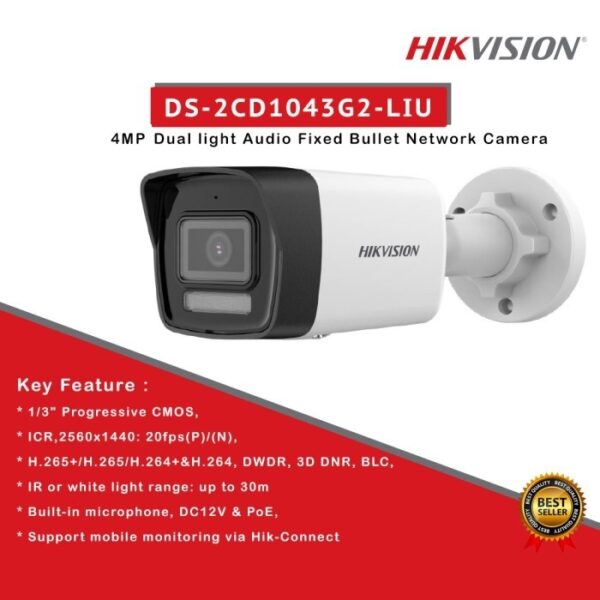 Hikvision Telecamera Bullet IP Poe 4 MP DS-2CD1043G2-LIU